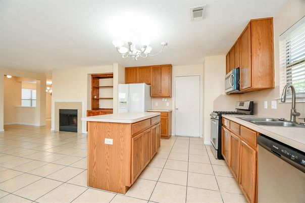 Chandelier, Fireplace, Interior, Kitchen