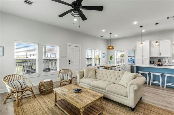 Dining room, Interior, Kitchen, Living room, Pendant Lights, Recessed Lighting, Wood Texture Flooring