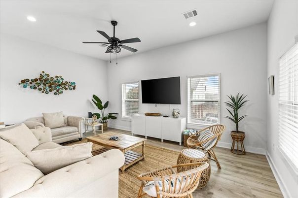 Interior, Living room, Recessed Lighting, Wood Texture Flooring