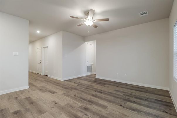 Empty room, Interior, Recessed Lighting, Wood Texture Flooring