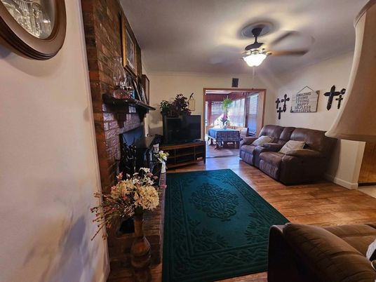 Fireplace, Interior, Living room, Stone Walls, Wood Texture Flooring