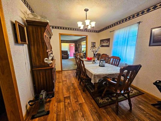 Chandelier, Dining room, Interior, Wood Texture Flooring