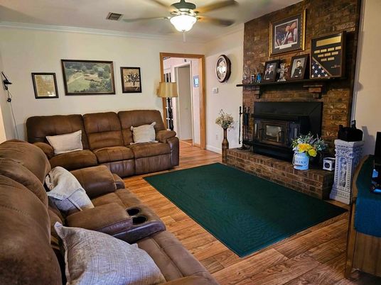 Fireplace, Interior, Living room, Stone Walls, Wood Texture Flooring
