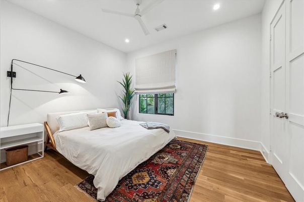 Bedroom, Interior, Recessed Lighting, Wood Texture Flooring