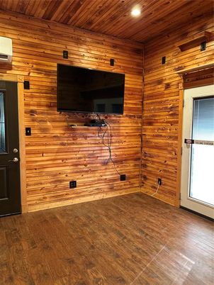 Empty room, Interior, Recessed Lighting, Wooden Ceilings, Wood Texture Flooring, Wooden Walls