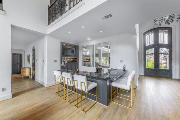 Dining room, Interior, Recessed Lighting, Wood Texture Flooring