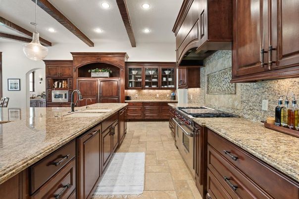 Interior, Kitchen, Pendant Lights, Recessed Lighting, Stainless Steel Appliances, Wooden Beams