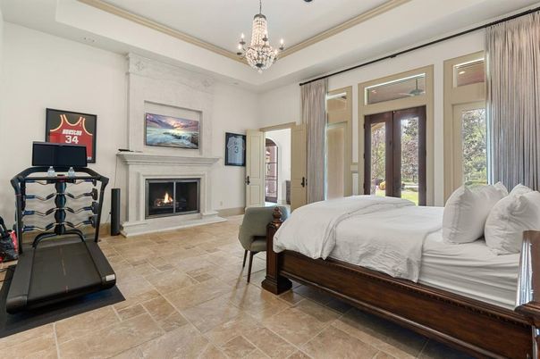 Bedroom, Chandelier, Fireplace, Interior