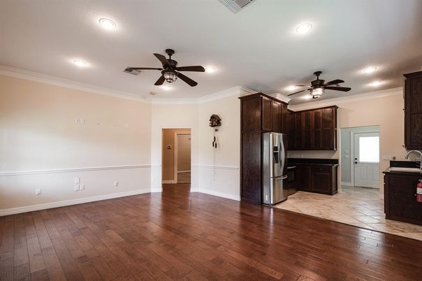 Interior, Kitchen, Recessed Lighting, Wood Texture Flooring