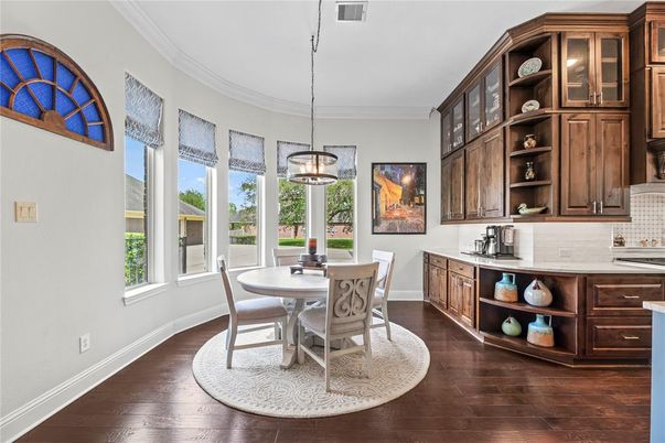 Dining room, Interior, Pendant Lights, Wood Texture Flooring