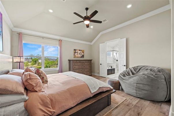 Bedroom, Interior, Recessed Lighting, Wood Texture Flooring