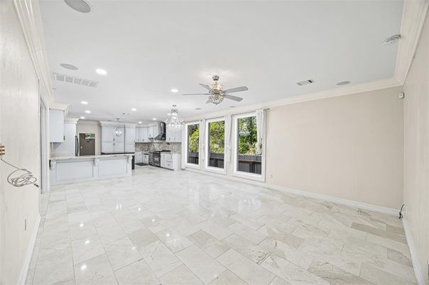 Empty room, Interior, Kitchen, Marble, Recessed Lighting