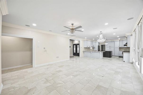 Chandelier, Empty room, Interior, Kitchen, Recessed Lighting