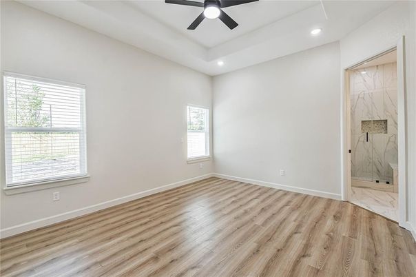 Bathroom, Empty room, Interior, Marble, Marble Walls, Recessed Lighting, Wood Texture Flooring