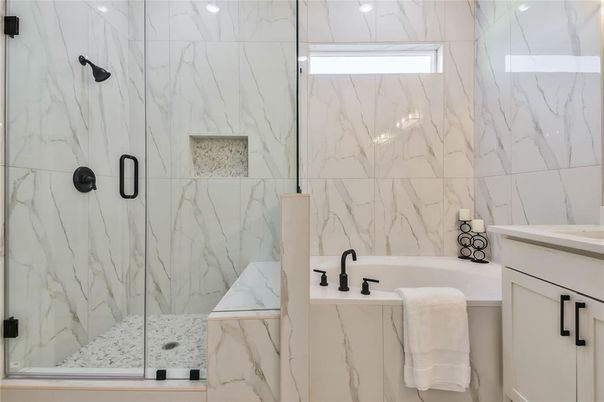 Bathroom, Glass Shower, Interior, Marble Walls