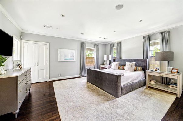 Bedroom, Interior, Recessed Lighting, Wood Texture Flooring