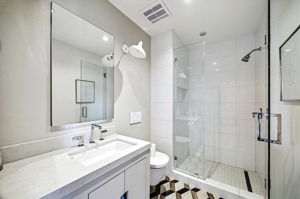 Bathroom, Glass Shower, Interior, Recessed Lighting