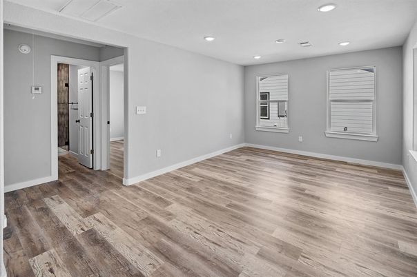 Empty room, Interior, Recessed Lighting, Wood Texture Flooring