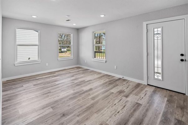 Empty room, Interior, Recessed Lighting, Wood Texture Flooring