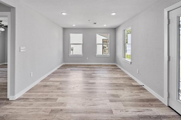 Empty room, Interior, Recessed Lighting, Wood Texture Flooring