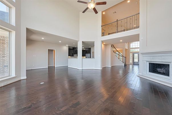 Fireplace, Interior, Recessed Lighting, Wood Texture Flooring