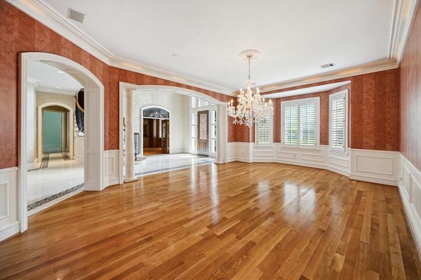 Chandelier, Empty room, Interior, Wood Texture Flooring