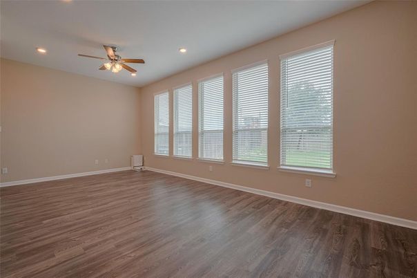 Empty room, Interior, Recessed Lighting, Wood Texture Flooring
