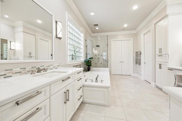 Bathroom, Dual Sink Vanities, Glass Shower, Interior, Recessed Lighting
