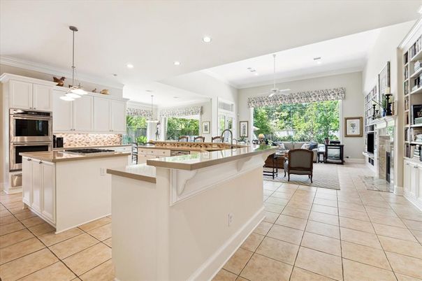 Dining room, Fireplace, Interior, Kitchen, Pendant Lights, Recessed Lighting, Stainless Steel Appliances