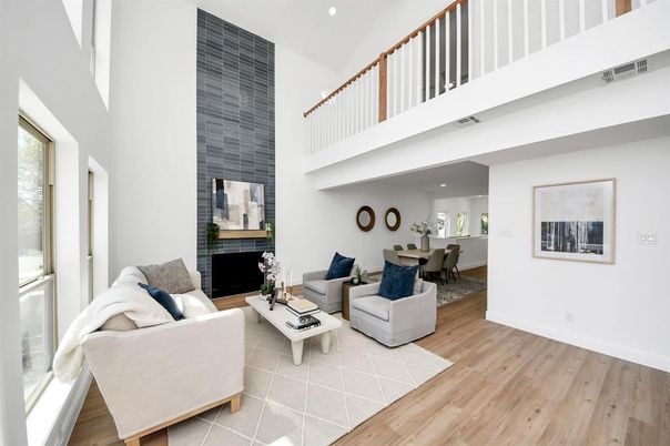 Dining room, Interior, Living room, Recessed Lighting, Wood Texture Flooring
