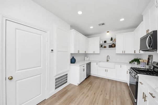 Interior, Kitchen, Recessed Lighting, Wood Texture Flooring