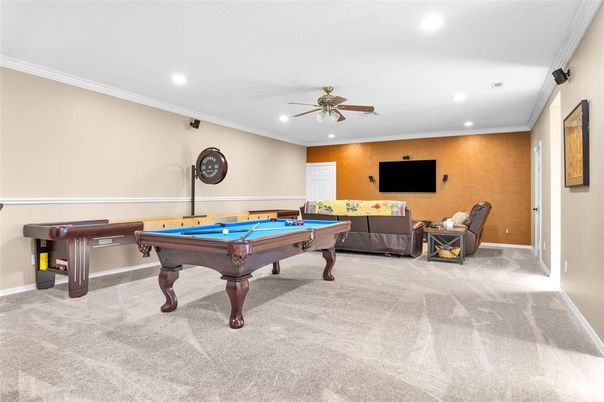 Billiard Table, Game Room, Interior, Recessed Lighting