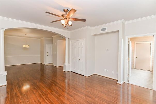 Empty room, Interior, Pendant Lights, Wood Texture Flooring