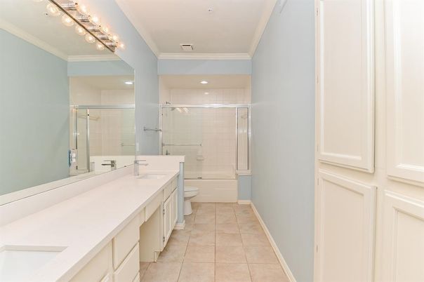 Bathroom, Dual Sink Vanities, Glass Shower, Interior, Recessed Lighting