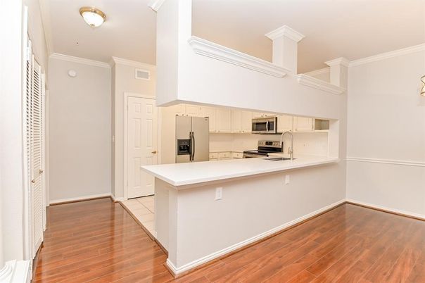Interior, Kitchen, Stainless Steel Appliances, Wood Texture Flooring