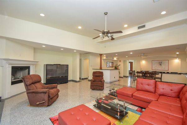 Dining room, Fireplace, Interior, Living room, Recessed Lighting