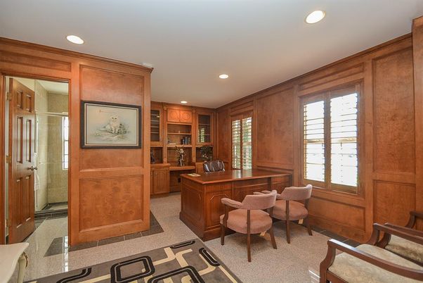 Home Office, Interior, Recessed Lighting, Wooden Walls