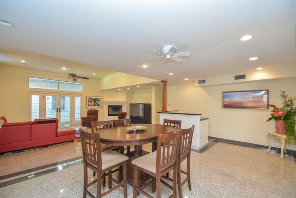 Dining room, Fireplace, Interior, Living room, Recessed Lighting