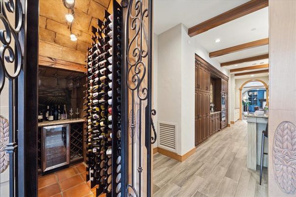 Interior, Recessed Lighting, Wine Storage, Wooden Beams, Wood Texture Flooring