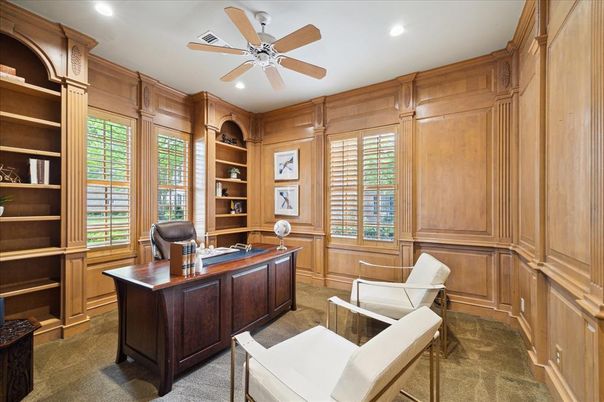Home Office, Interior, Recessed Lighting, Wooden Walls
