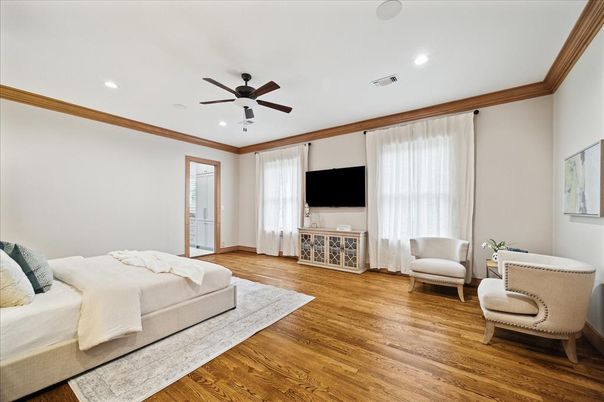 Bedroom, Interior, Recessed Lighting, Wood Texture Flooring