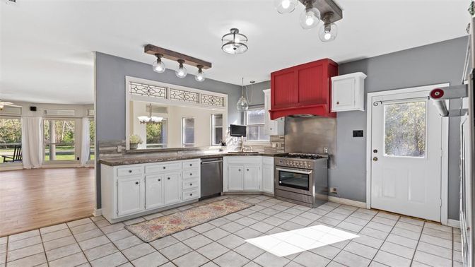 Interior, Kitchen, Pendant Lights, Stainless Steel Appliances, Wood Texture Flooring