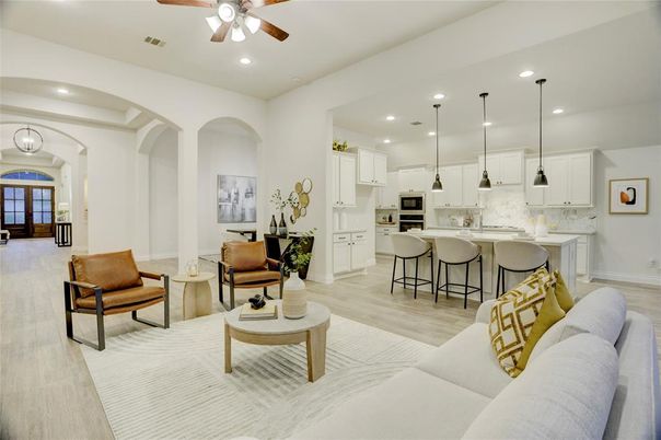 Interior, Kitchen, Living room, Pendant Lights, Recessed Lighting, Stainless Steel Appliances, Wood Texture Flooring