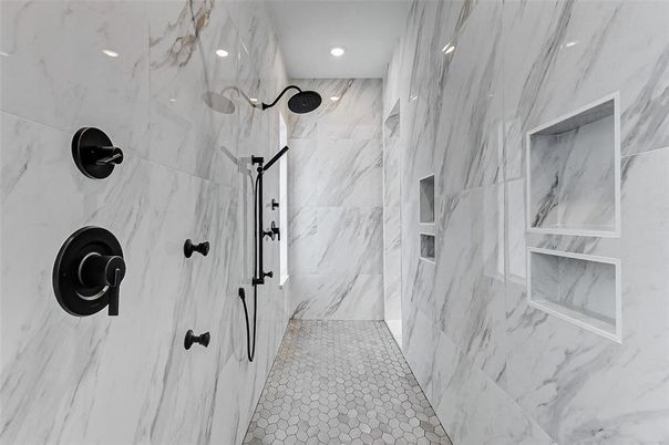 Bathroom, Interior, Marble Walls, Recessed Lighting