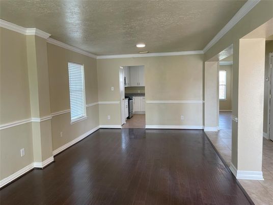 Empty room, Interior, Kitchen, Recessed Lighting, Wood Texture Flooring