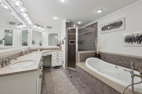 Bathroom, Dual Sink Vanities, Glass Shower, Interior, Recessed Lighting