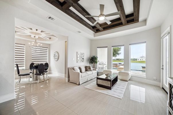Chandelier, Dining room, Interior, Living room, Water, Wooden Beams