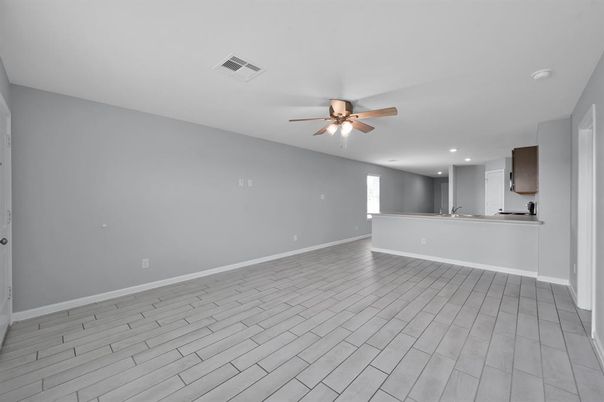 Empty room, Interior, Recessed Lighting, Wood Texture Flooring