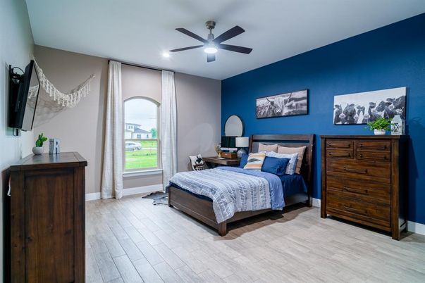 Bedroom, Interior, Recessed Lighting, Wood Texture Flooring