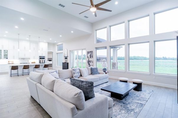 Interior, Kitchen, Living room, Pendant Lights, Recessed Lighting, Water, Wood Texture Flooring
